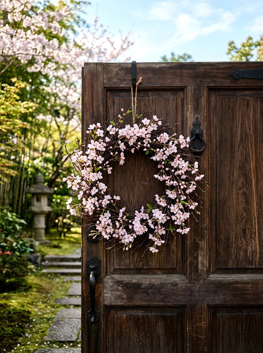 Cherry Blossom Branch Wreath - 25 Spring Fresh Floral Wreath Ideas
