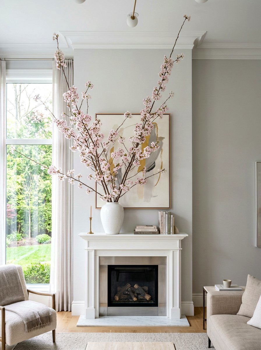 Cherry Blossom Branches - 25 Spring Living Room Mantel Ideas