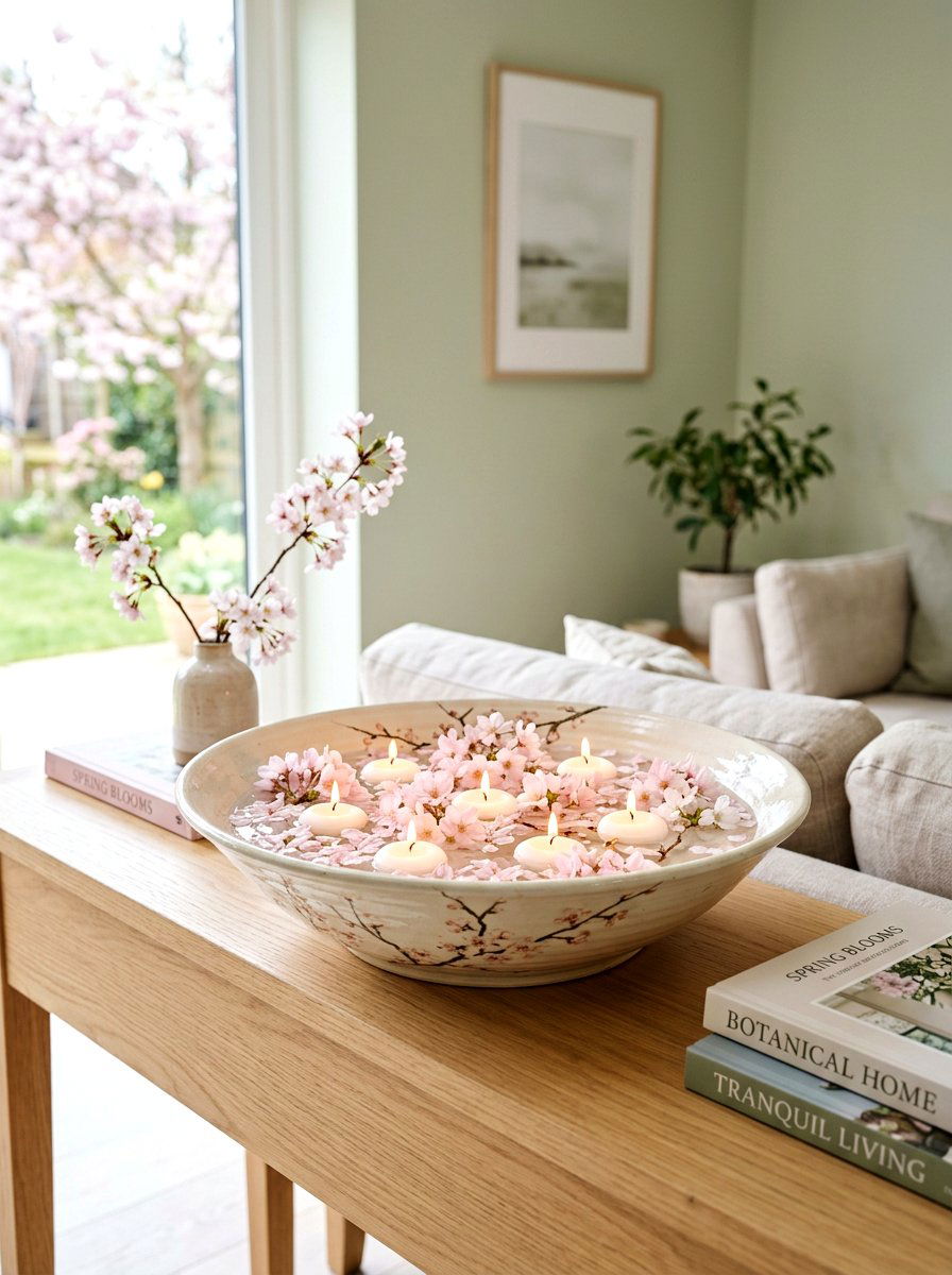 Cherry Blossom Candle Bowl - 25 Spring Candle Centerpiece Ideas