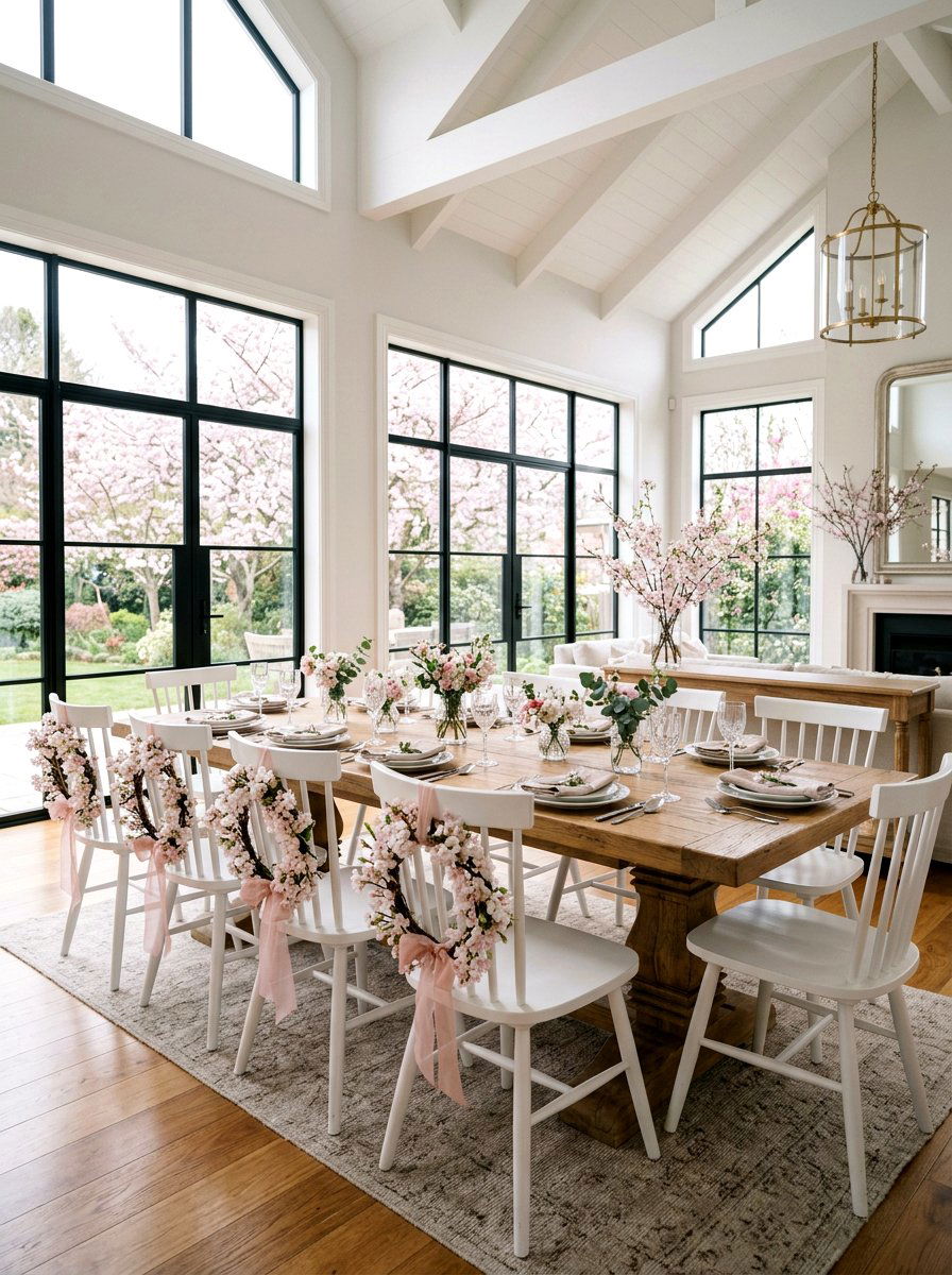 Cherry Blossom Chair Wreath - 25 Spring Chair Back Wreath Ideas