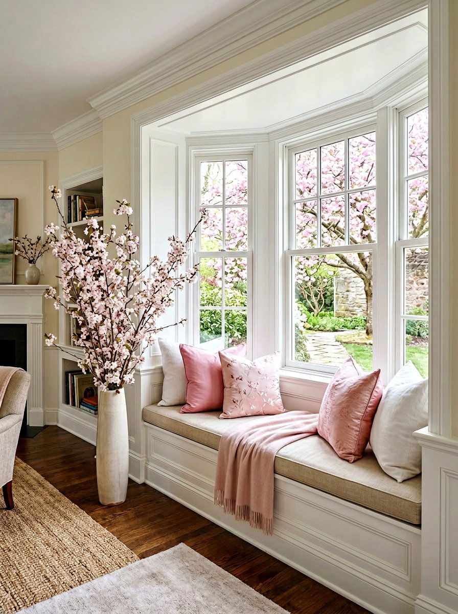 Cherry Blossom Display - 25 Spring Window Seat Decor Ideas