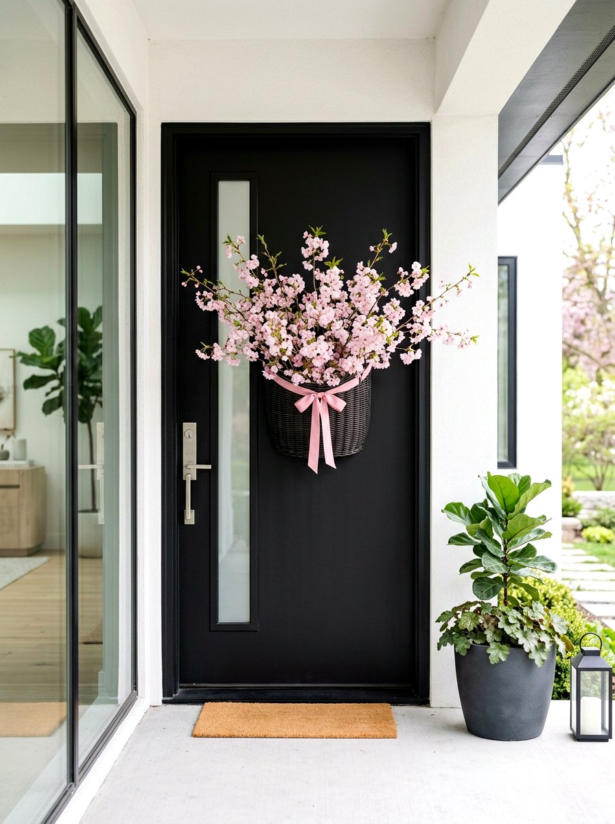 Cherry Blossom Door Basket - 25 Spring Door Basket Ideas