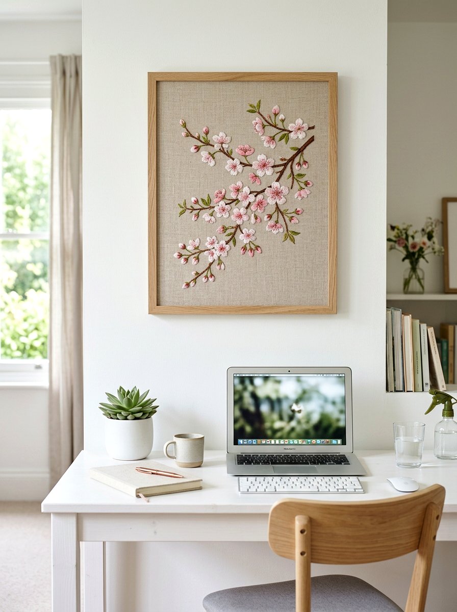 Cherry Blossom Embroidery - 25 Spring Embroidered Decor Ideas