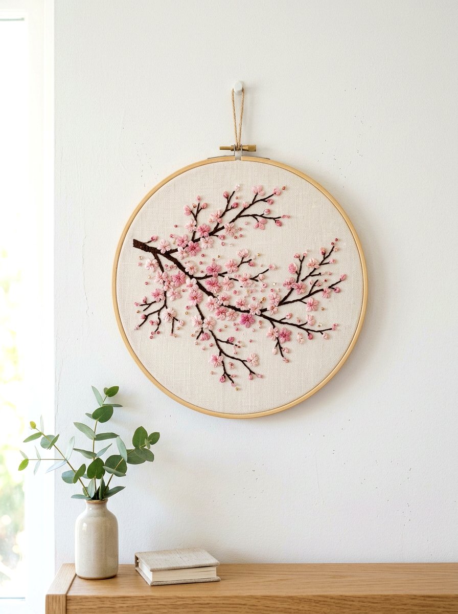 Cherry Blossom Hoop - 25 Spring Embroidery Hoop Decor Ideas