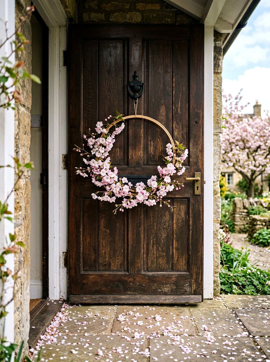 Cherry Blossom Hoop Wreath - 25 Spring Flower Wreath Hoop Ideas