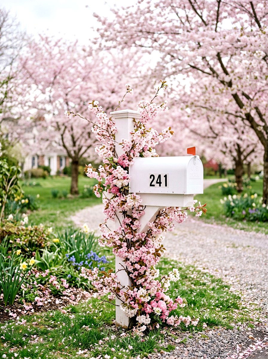 Cherry Blossom Mailbox Floral - 25 Spring Mailbox Swag Ideas