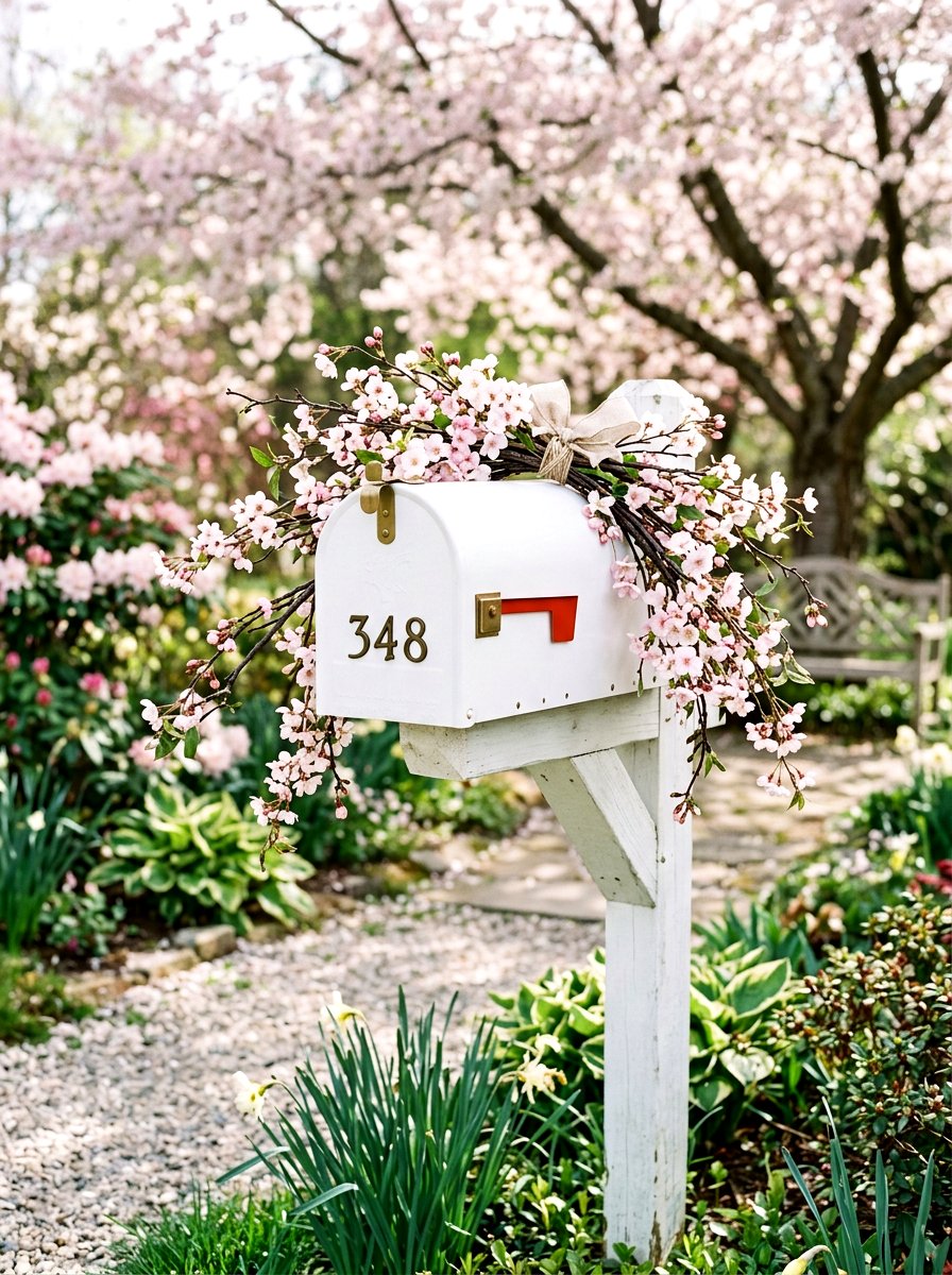 Cherry Blossom Mailbox Swag - 25 Spring Mailbox Topper Ideas