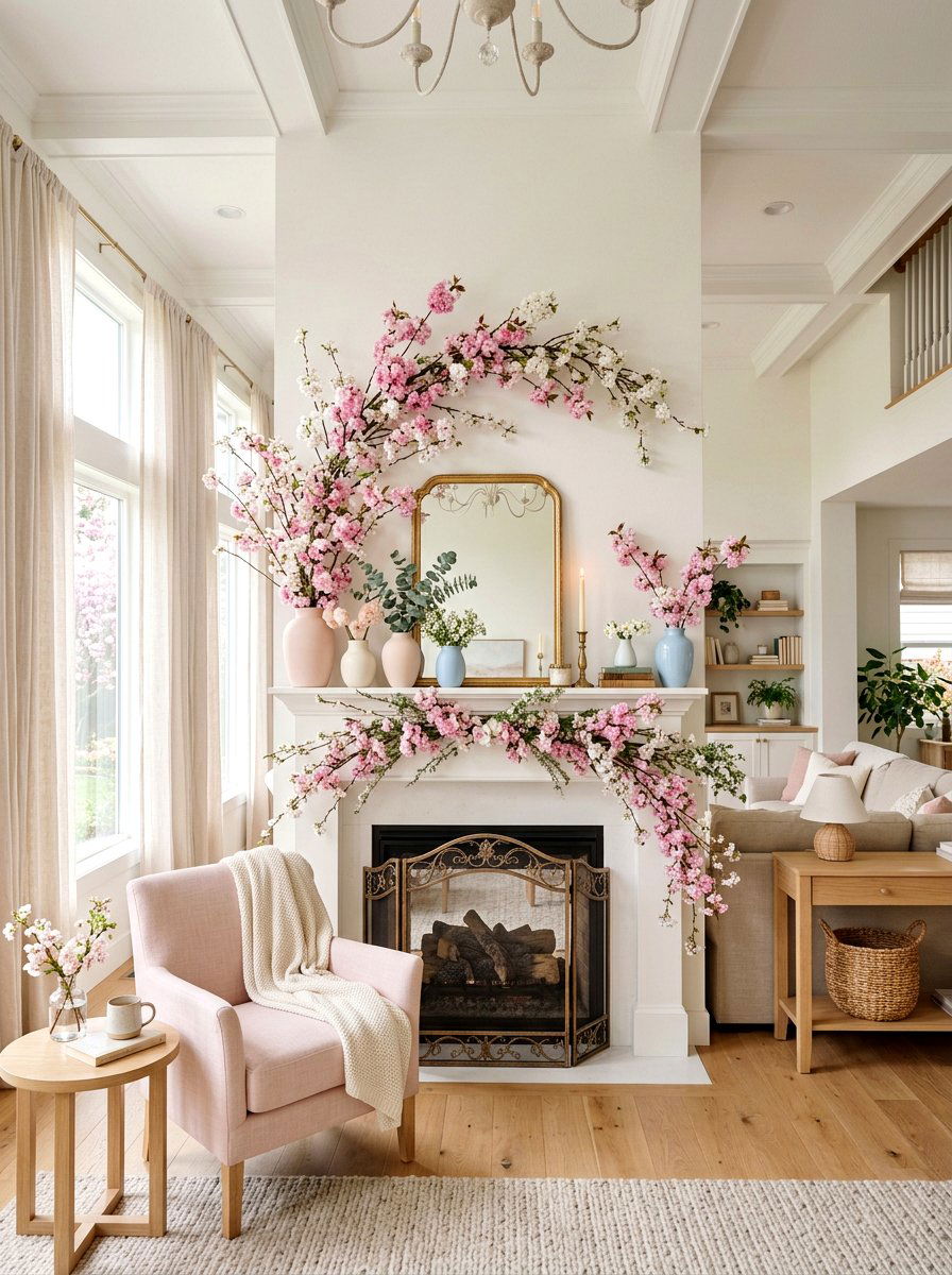 Cherry Blossom Mantel - 25 Spring Garland Ideas for Mantel