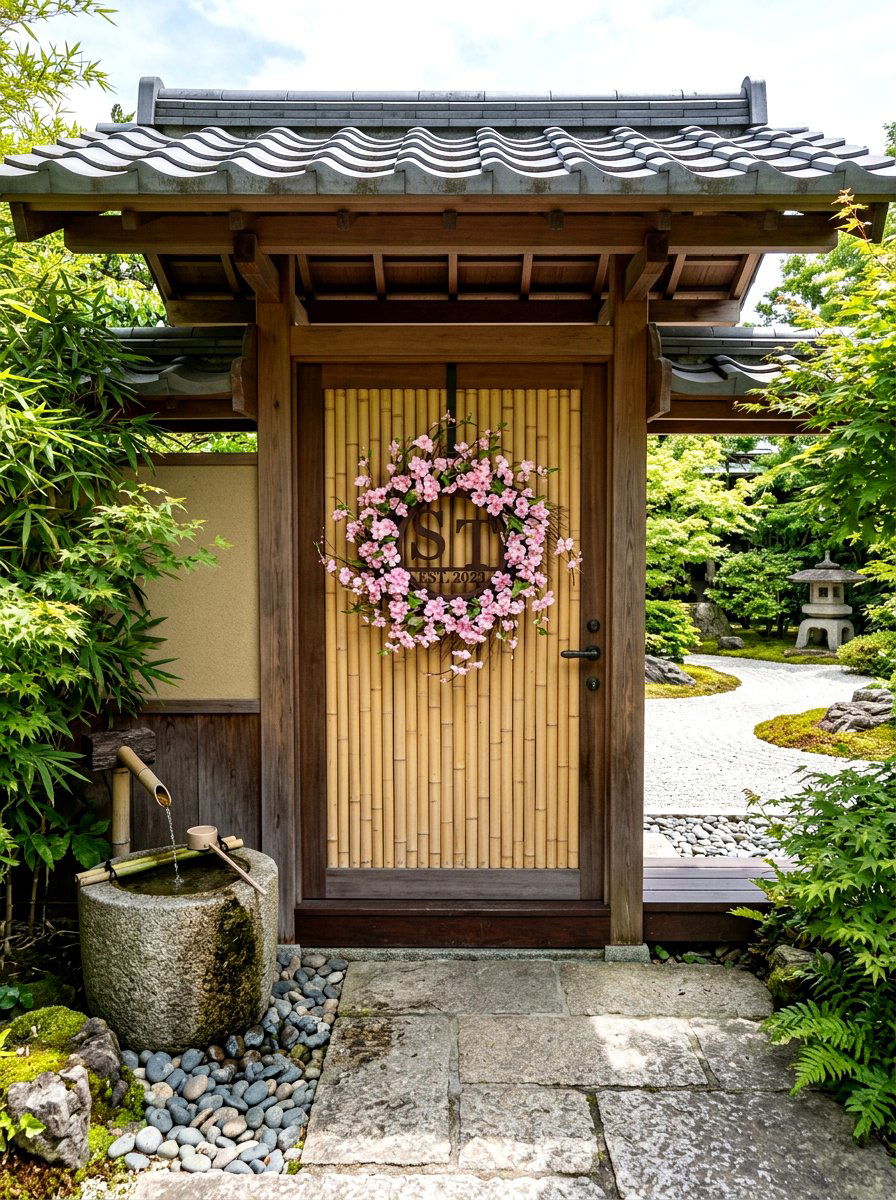 Cherry Blossom Monogram Wreath - 25 Spring Initial Wreath Ideas