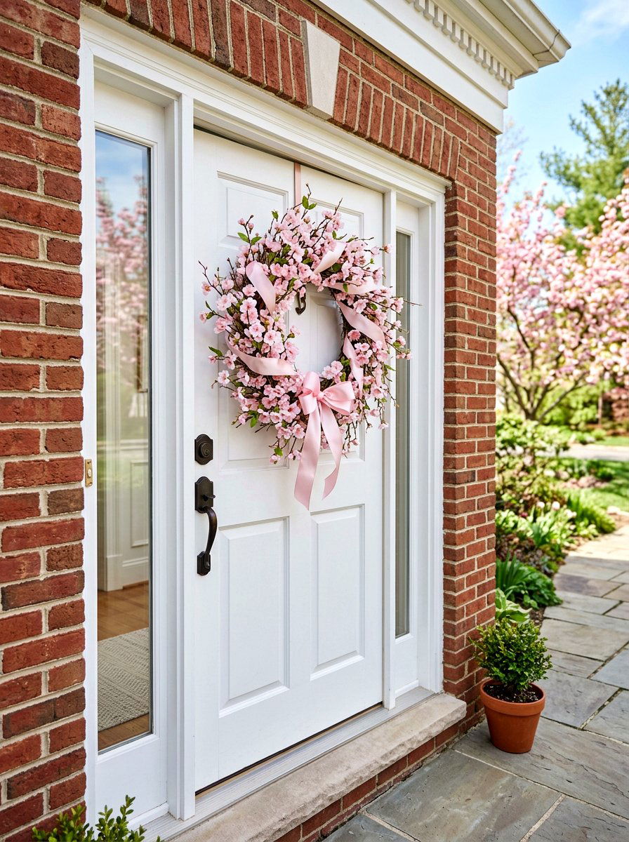 Cherry Blossom Pink Wreath - 25 Spring Ribbon Wreath Ideas