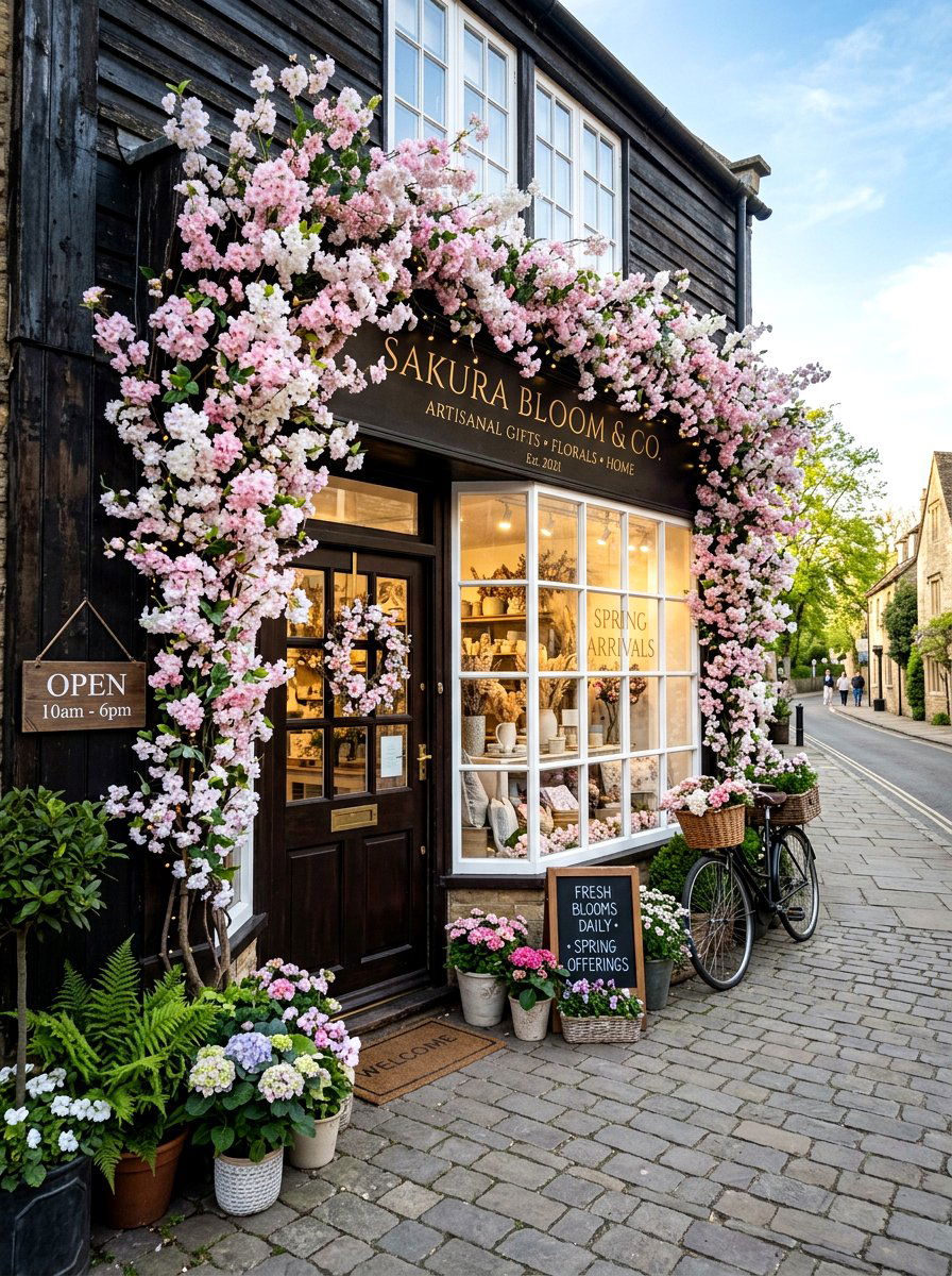 Cherry Blossom Shop Front - 25 Spring Storefront Decor Ideas