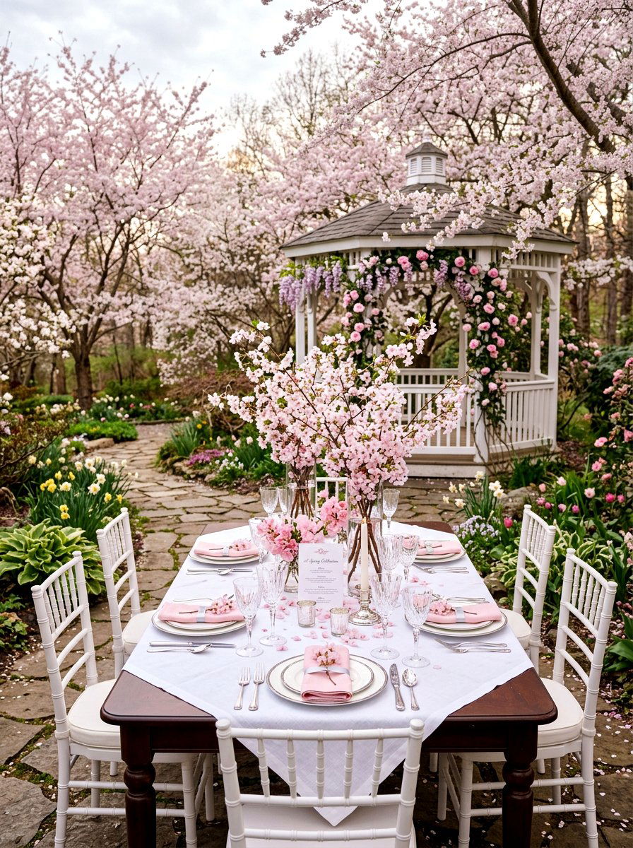 Cherry Blossom Table - 25 Spring Gazebo Table Decor Ideas