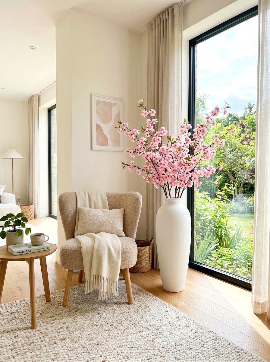 Cherry Blossom Tall Floor Vase - 25 Spring Silk Flower Arrangement Ideas