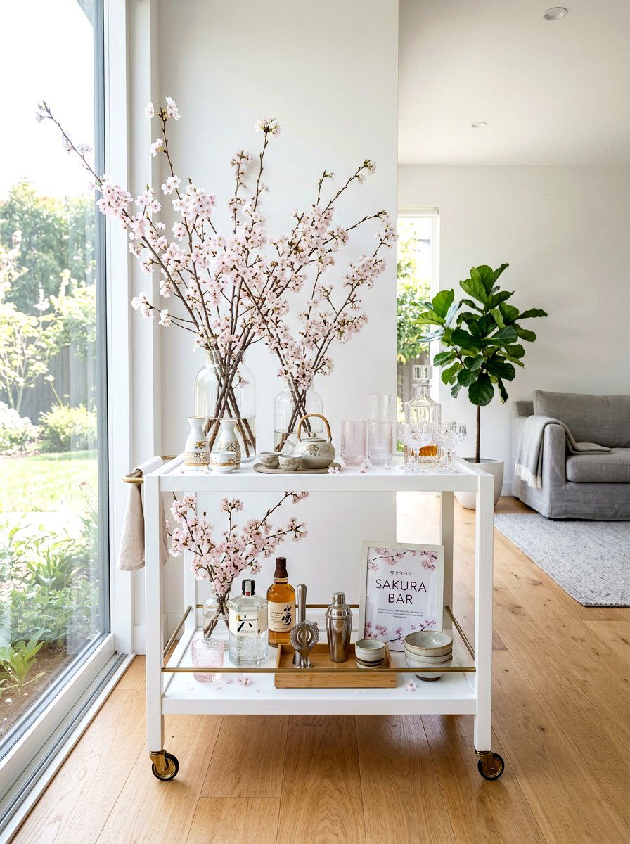 Cherry Blossom Theme Decor - 25 Spring Bar Cart Decor Ideas