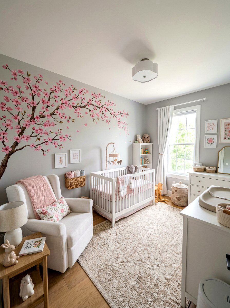 Cherry Blossom Tree Decal - 25 Spring Nursery Wall Decor Ideas