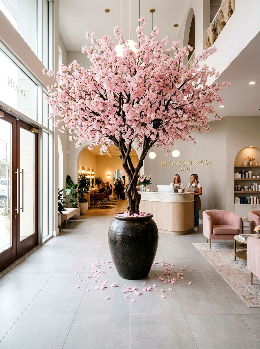 Cherry Blossom Tree Display - 25 Spring Salon Decor Ideas