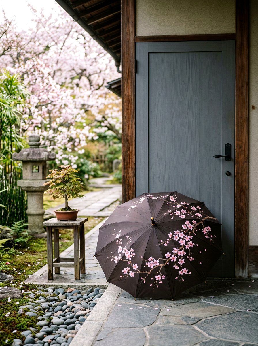 Cherry Blossom Umbrella - 25 Spring Umbrella Door Decor Ideas