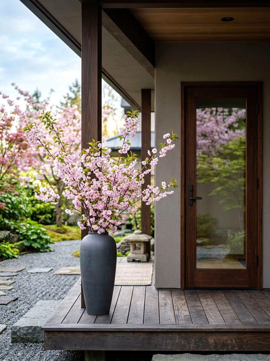 Cherry Blossom Urn - 25 Spring Porch Urn Ideas