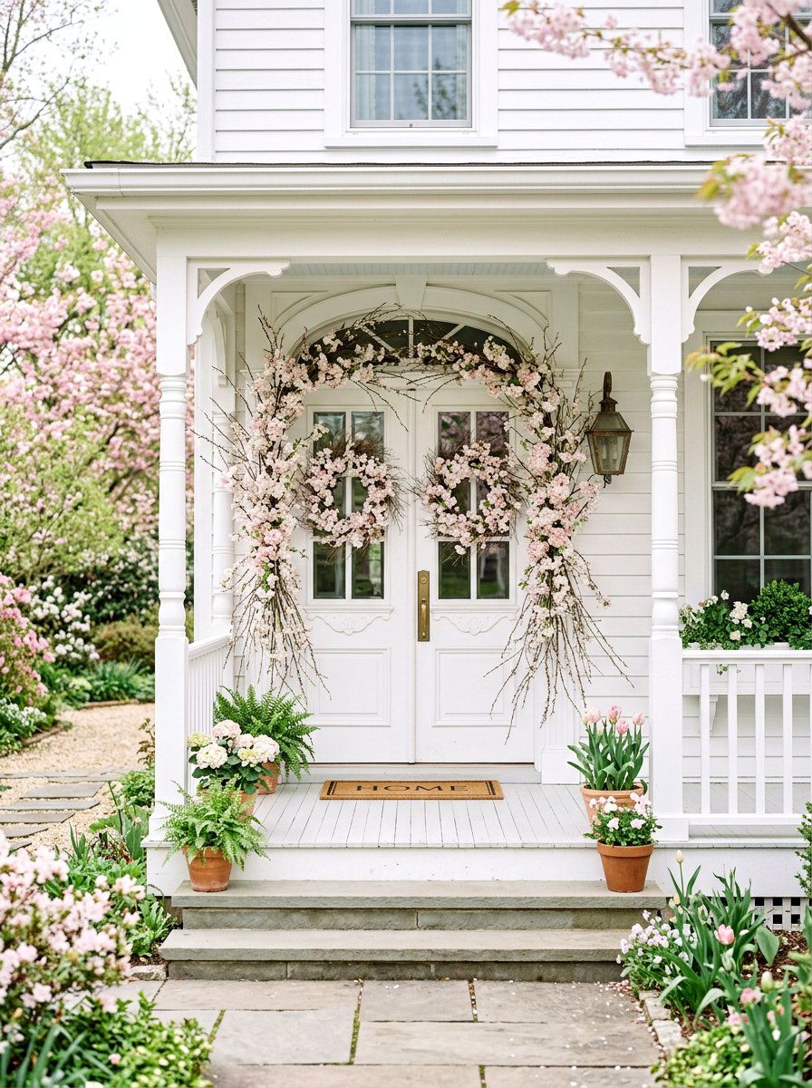 Cherry Blossom Wreath - 25 Spring Double Door Wreath Ideas