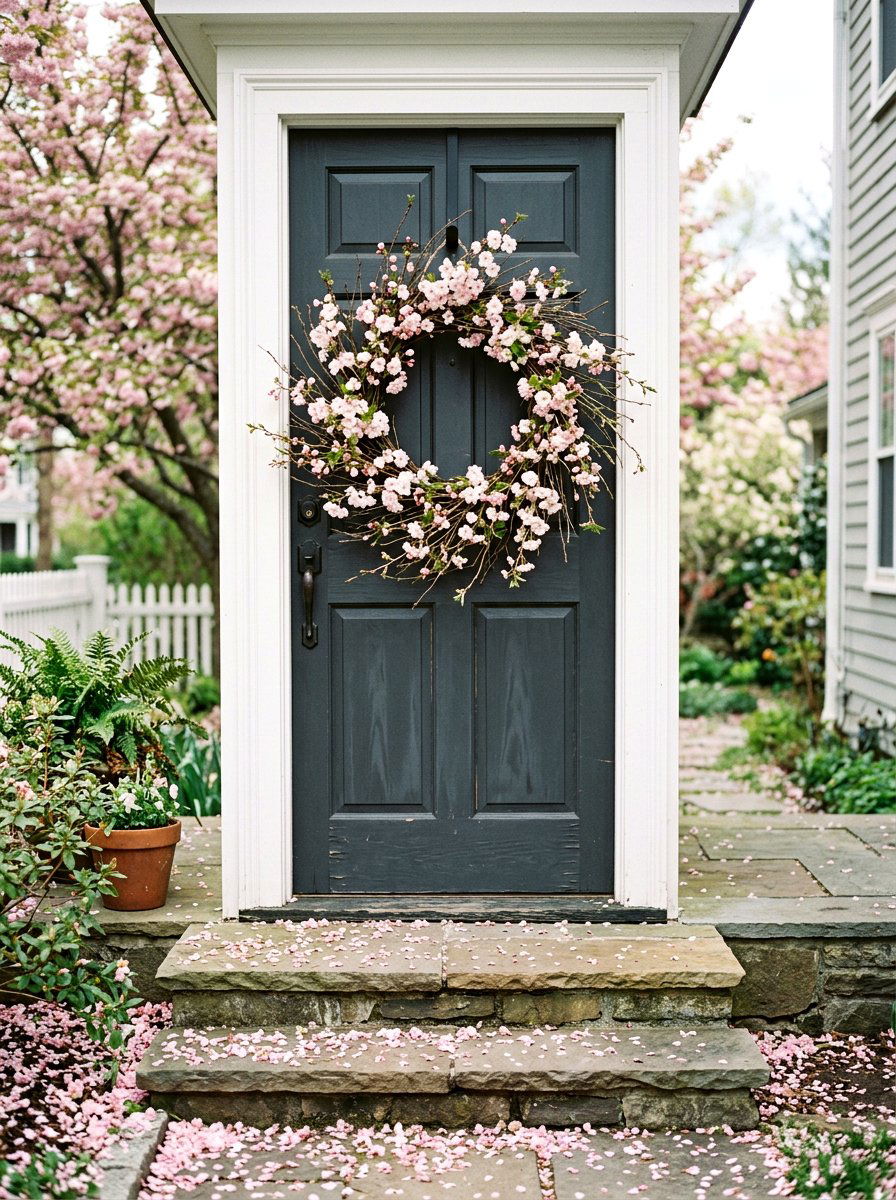 Cherry Blossom Wreath - 25 Spring Outdoor Wreath Ideas