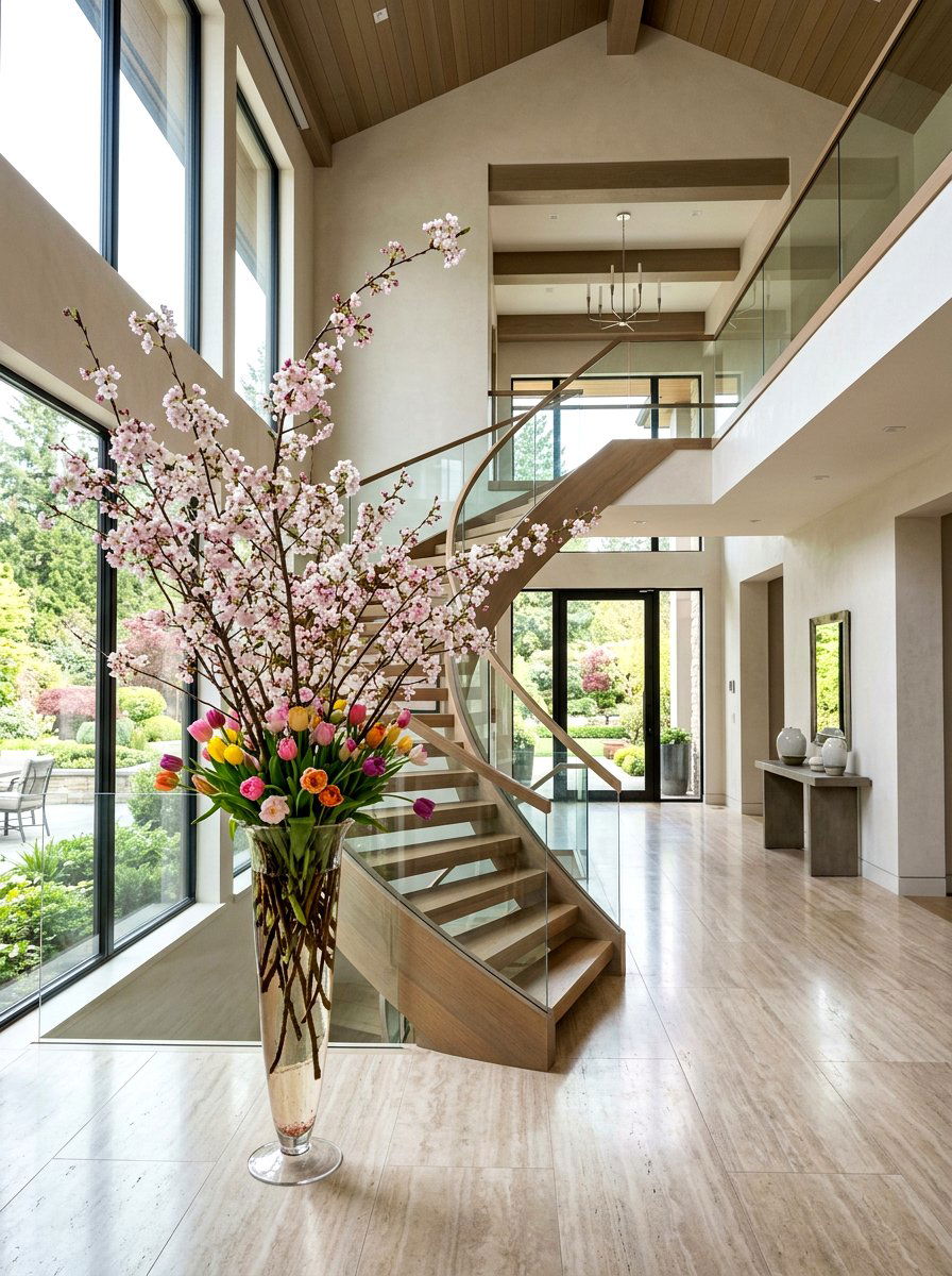 Cherry Blossom and Tulip Branch - 25 Spring Mixed Bouquet Ideas