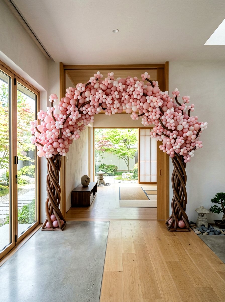 Cherry blossom balloon arch - 25 Spring Balloon Arch Ideas