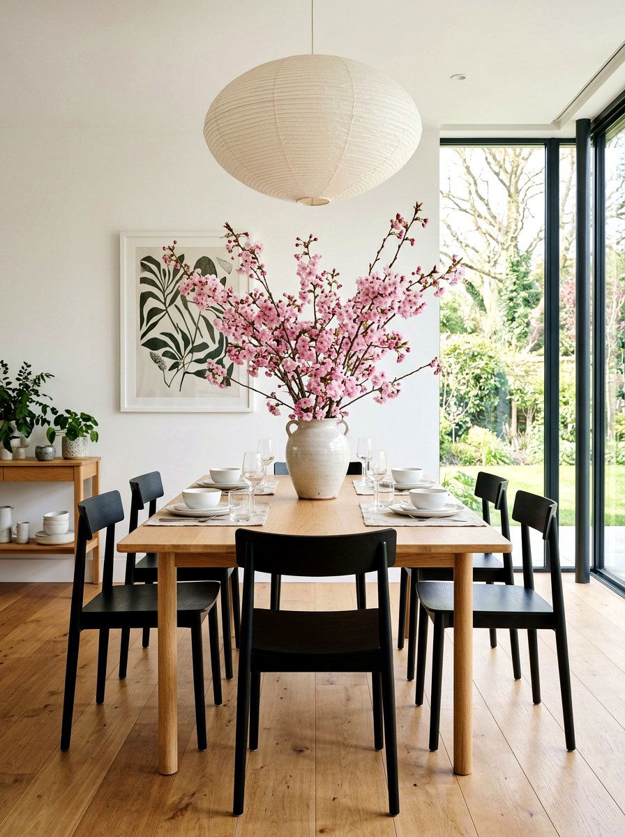 Cherry blossom branch dining room - 25 Spring Japandi Decor Ideas