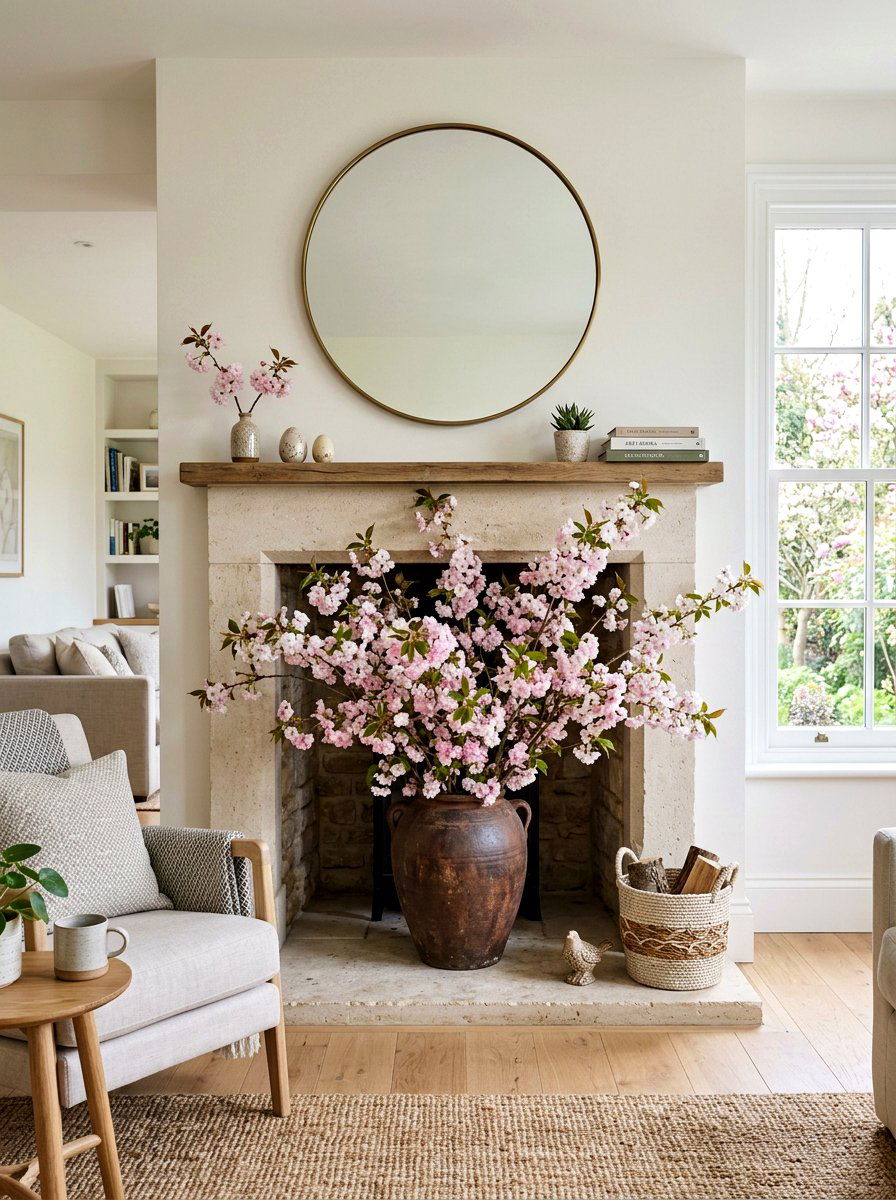 Cherry blossom fireplace hearth - 25 Spring Cherry Blossom Arrangement Ideas