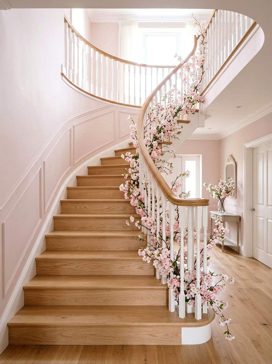 Cherry blossom garland - 25 Spring Staircase Garland Ideas