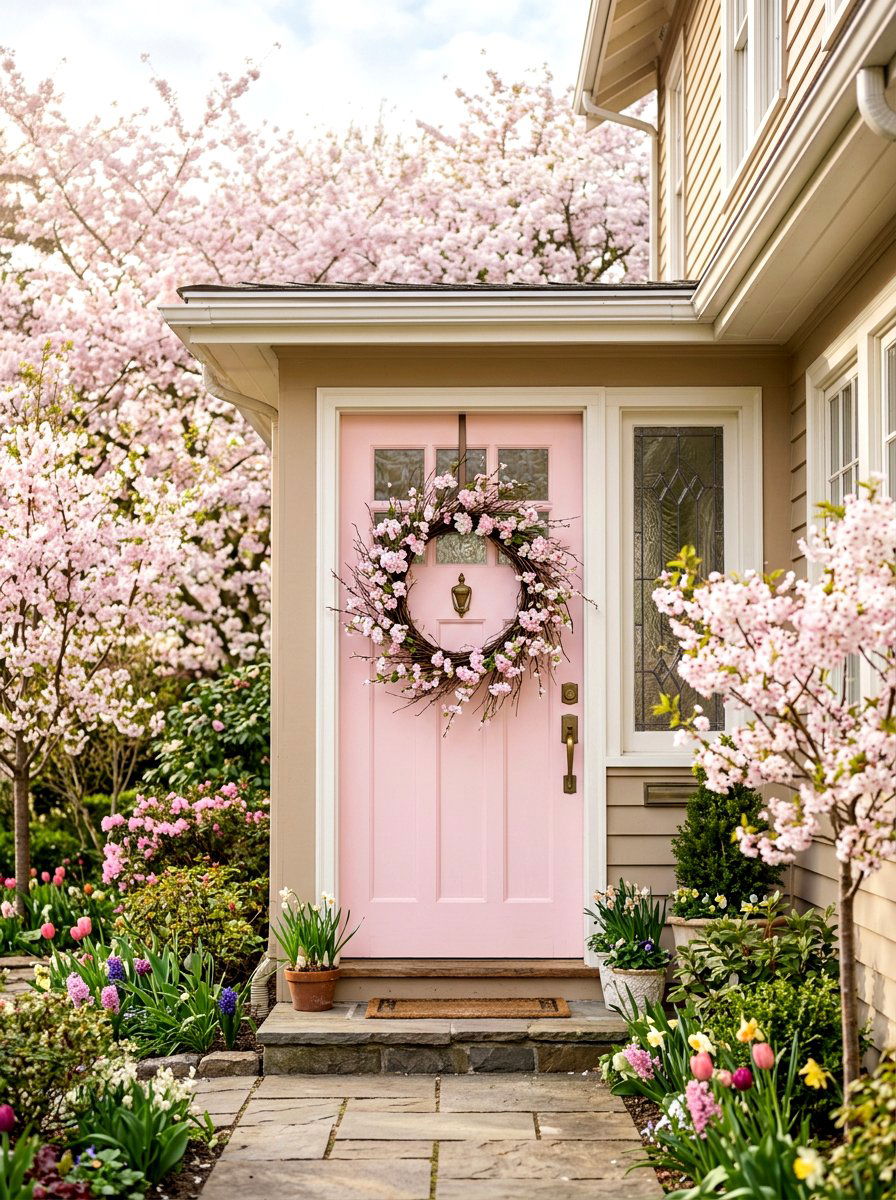 Cherry blossom hoop wreath - 25 Spring Half Wreath Ideas