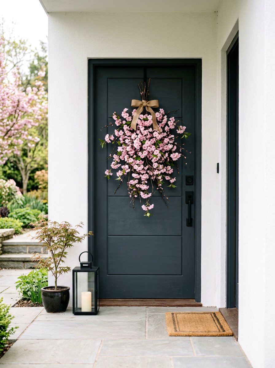 Cherry blossom spring swag - 25 Spring Door Swag Ideas