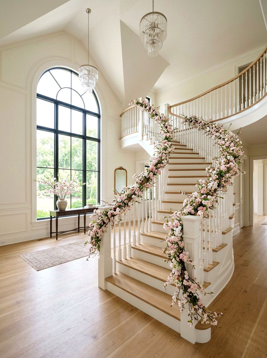 Cherry blossom staircase garland - 25 Spring Flower Garland Ideas