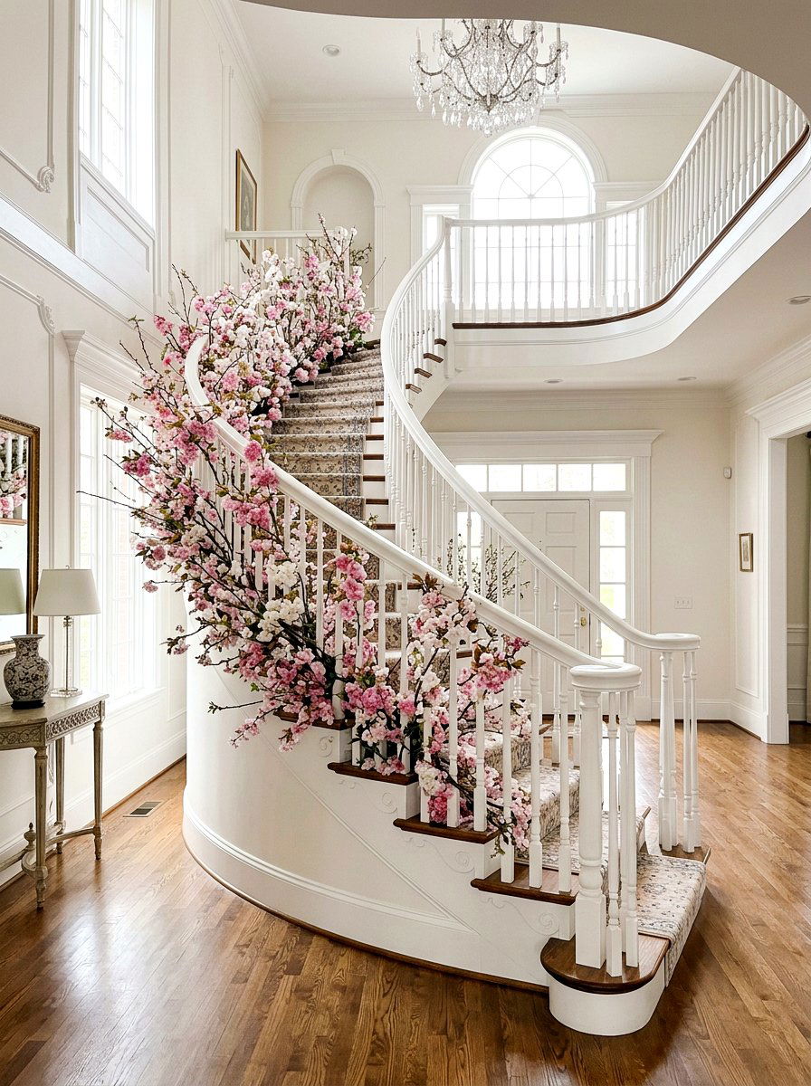 Cherry blossom staircase garland - 25 Spring Cherry Blossom Arrangement Ideas