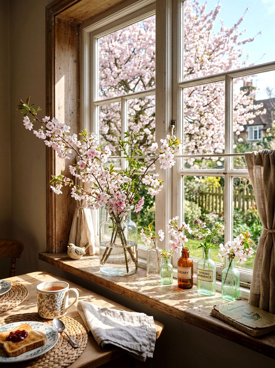 Cherry blossom window sill glass vase - 25 Spring Cherry Blossom Arrangement Ideas