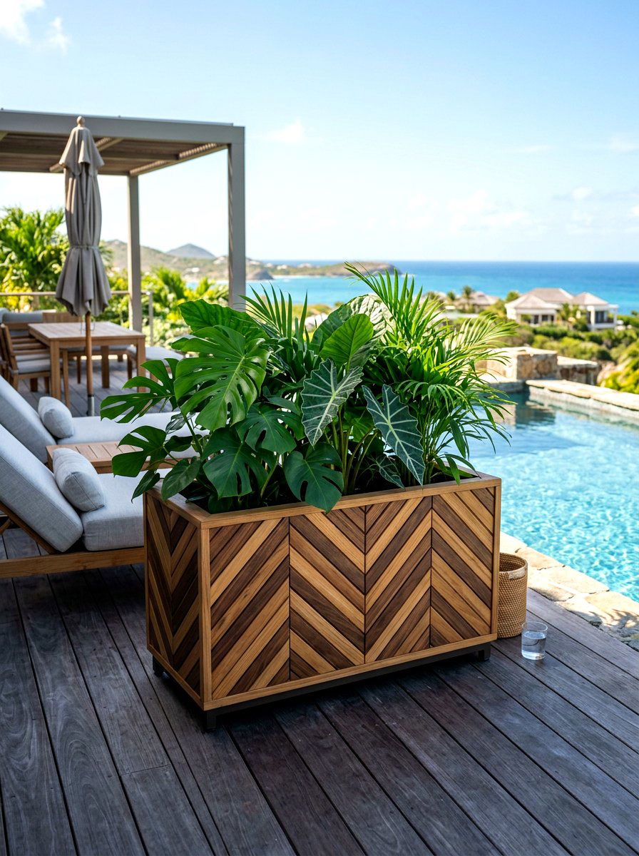 Chevron Pattern Wood Box - 25 Spring Wooden Planter Ideas