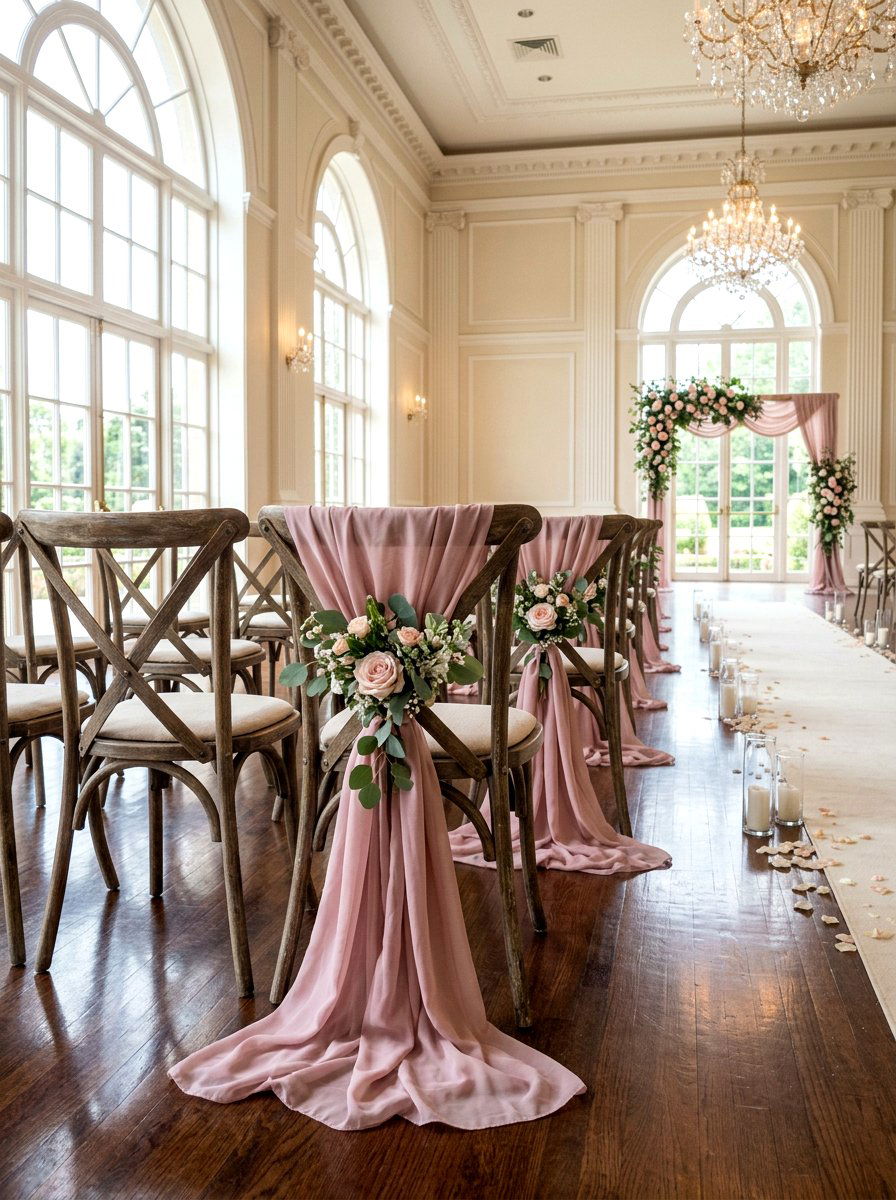 Chiffon Chair Drape - 25 Spring Wedding Chair Decor Ideas