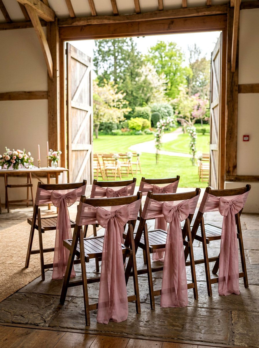 Chiffon Chair Sash - 25 Spring Barn Wedding Decor Ideas