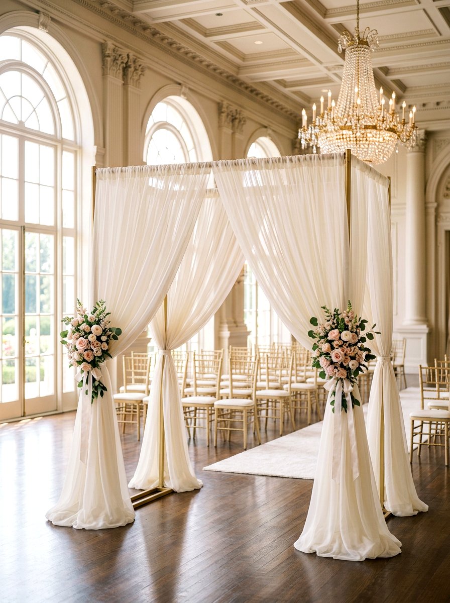 Chiffon Draped Arch - 25 Spring Wedding Arch Ideas