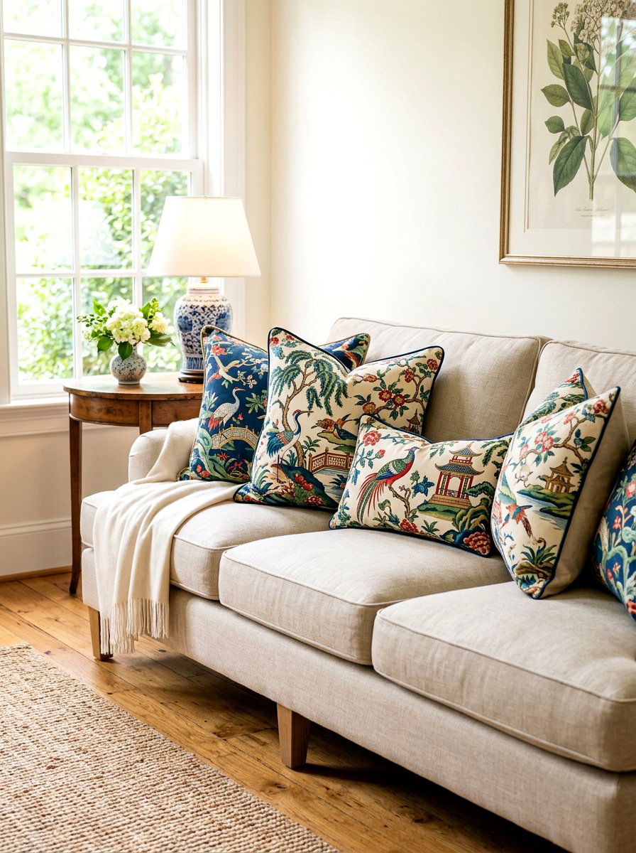 Chinoiserie print throw pillows - 25 Spring Chinoiserie Decor Ideas