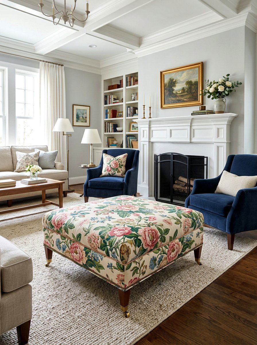 Chintz Patterned Ottoman - 25 Spring Chintz Decor Ideas