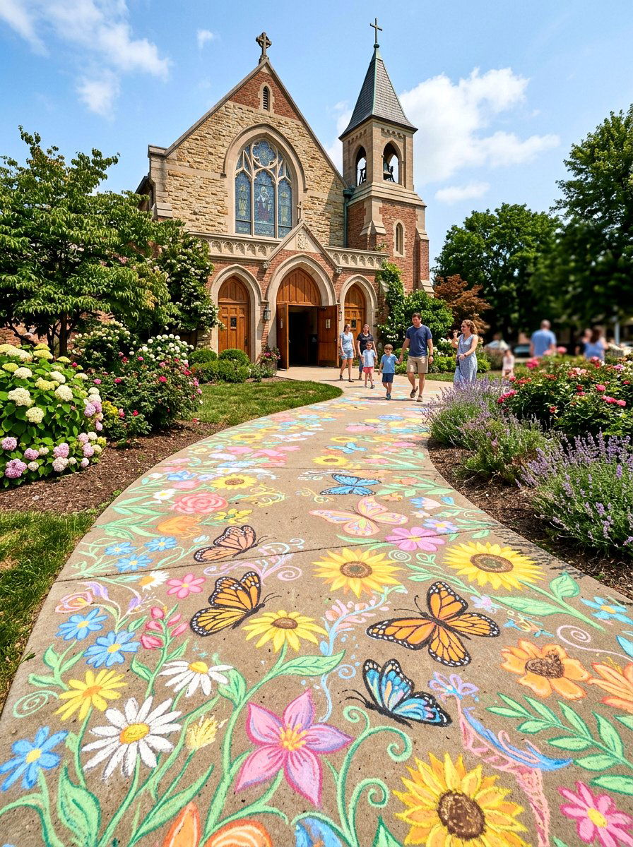 Church Sidewalk Chalk Art - 25 Spring Church Decor Ideas