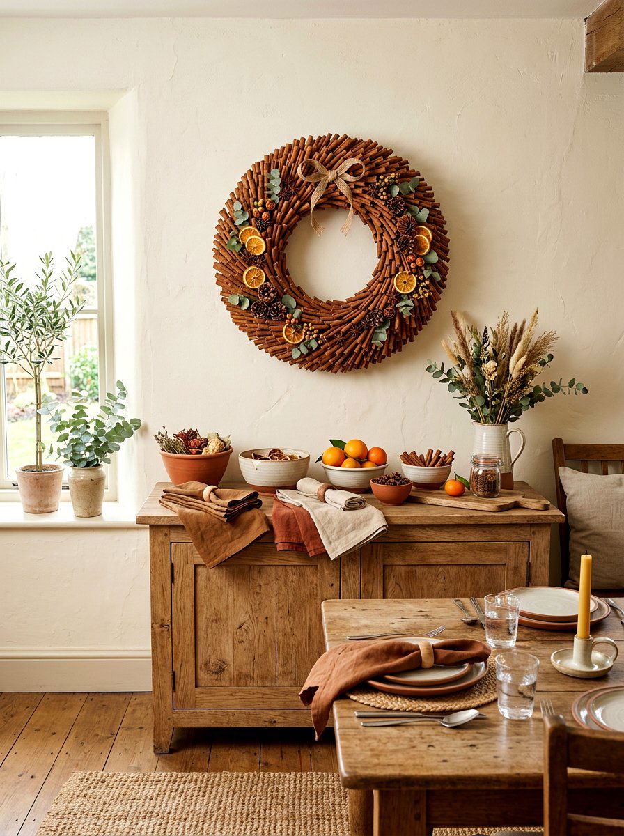 Cinnamon Stick Wreath - 25 Spring Dried Floral Wreath Ideas