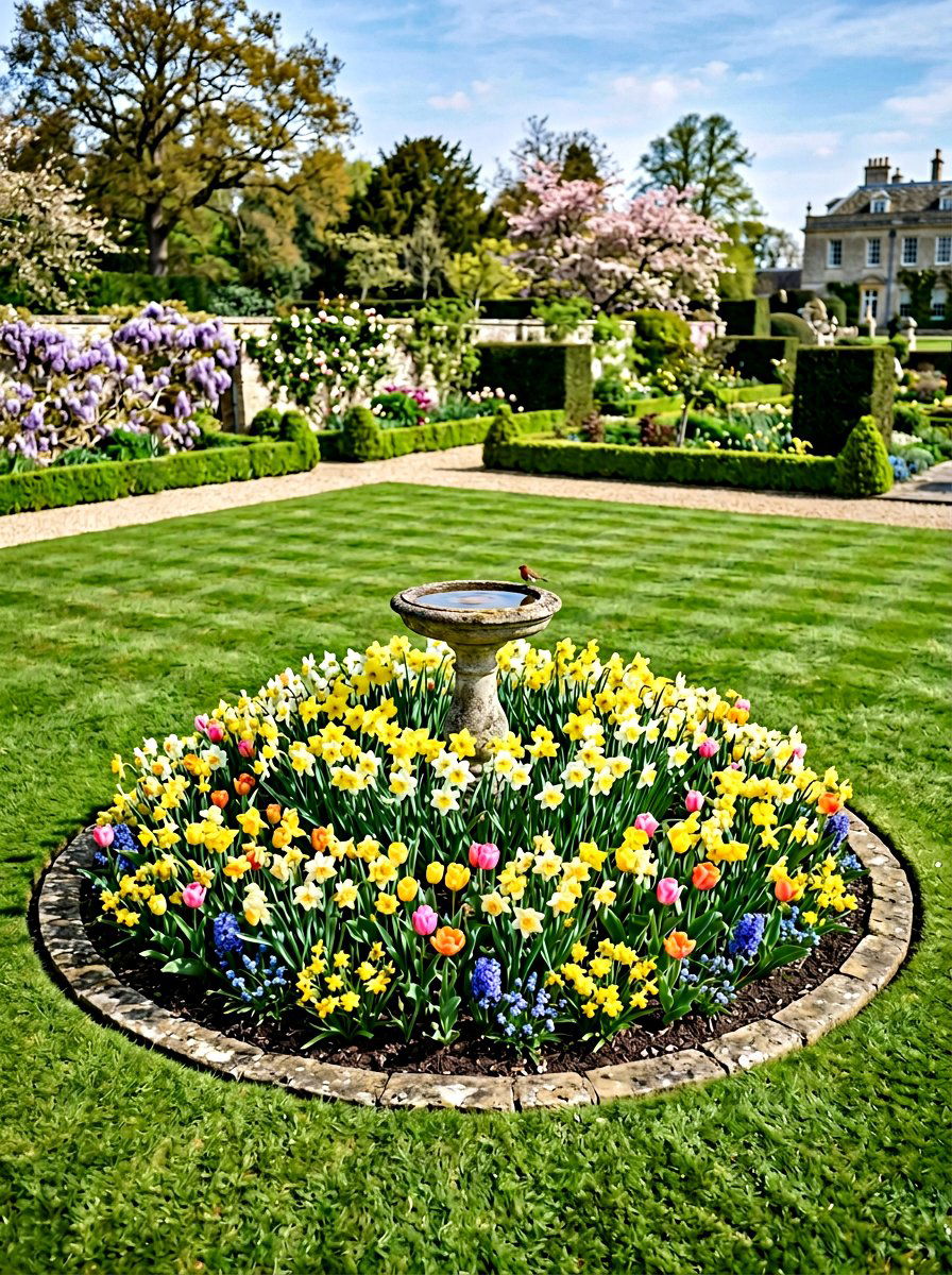 Circular Garden Bed - 25 Spring Daffodil Garden Ideas