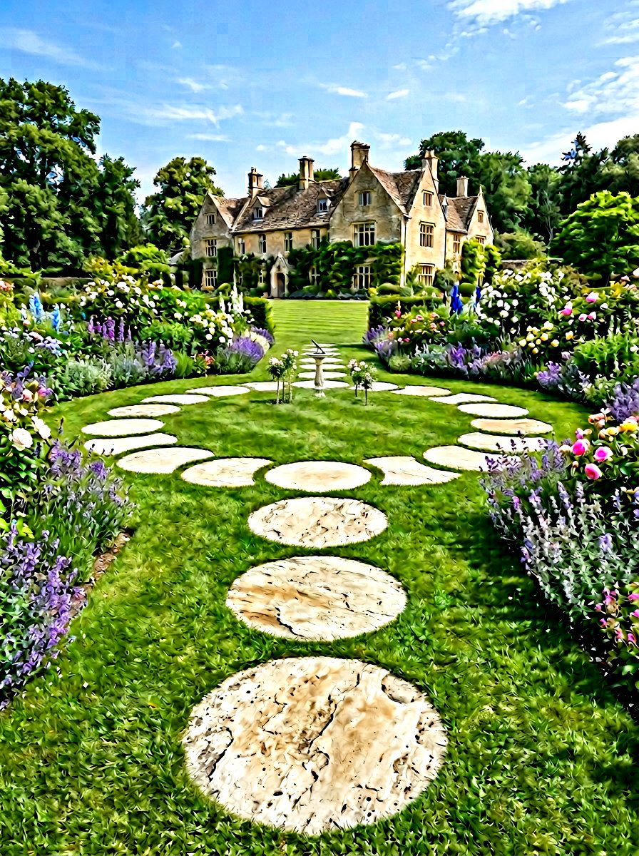 Circular Limestone Path - 25 Spring Stepping Stone Ideas