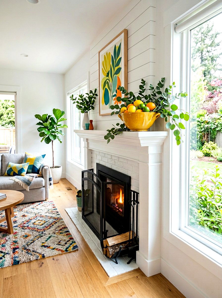 Citrus Fruit Bowl - 25 Spring Living Room Mantel Ideas