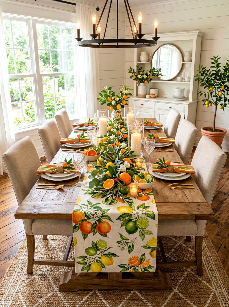 Citrus Fruit Table Runner - 25 Spring Dinner Party Table Ideas