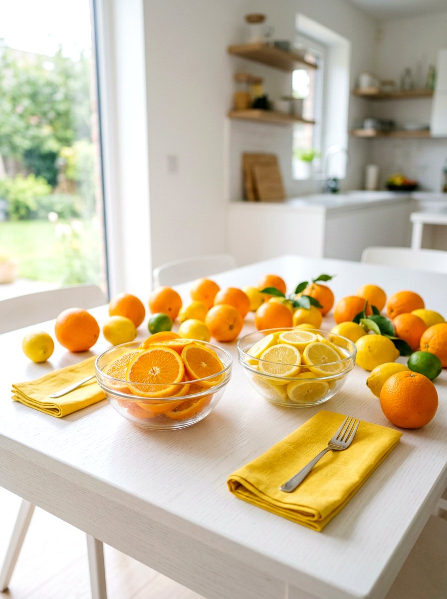 Citrus Fruit Table - 25 Spring Mimosa Bar Decor Ideas