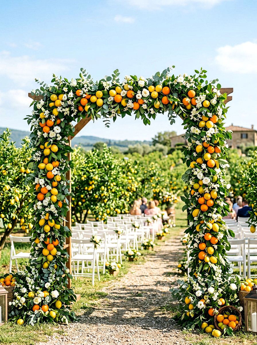 Citrus Fruit Wedding Arch - 25 Spring Wedding Arch Ideas