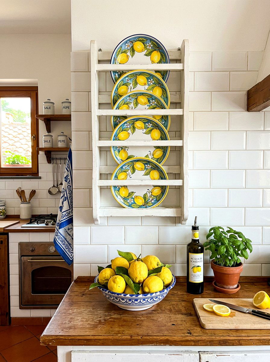 Citrus Lemon Print Kitchen Plate Rack - 25 Spring Plate Decor Ideas