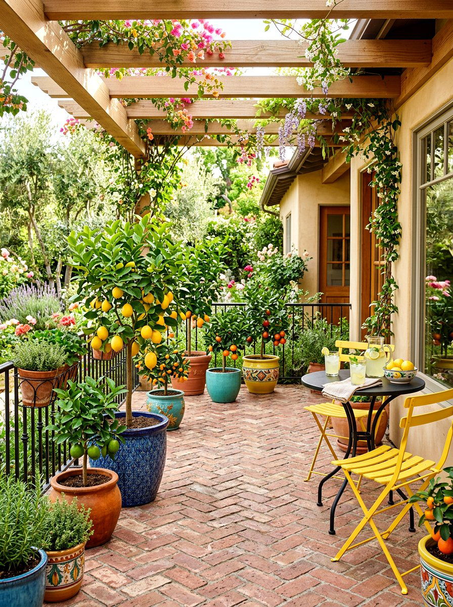 Citrus Potted Plant Porch - 25 Spring Citrus Decor Ideas